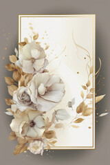 Fototapete - Colorful floral decoration illustration background template, creative arrangement of nature and flowers. Good for banner, wedding card invitation draft, greetings, and design element. Generative AI.
