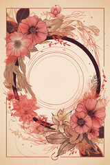 Fototapete - Colorful floral decoration illustration background template, creative arrangement of nature and flowers. Good for banner, wedding card invitation draft, greetings, and design element. Generative AI.