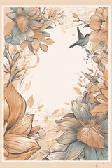 Fototapete - Colorful floral decoration illustration background template, creative arrangement of nature and flowers. Good for banner, wedding card invitation draft, greetings, and design element. Generative AI.