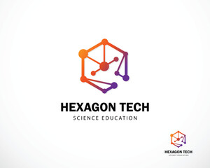 Fototapete - hexagon tech logo creative science connect education lab molecule network