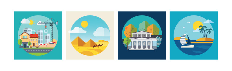 Poster - Different Landscape and Scene View Icon Vector Set