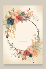 Fototapete - Colorful floral decoration illustration background template, creative arrangement of nature and flowers. Good for banner, wedding card invitation draft, greetings, and design element. Generative AI.