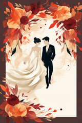 Fototapete - Colorful floral decoration illustration background template, creative arrangement of nature and flowers. Good for banner, wedding card invitation draft, greetings, and design element. Generative AI.