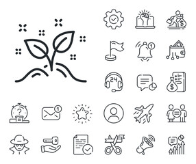 Poster - Idea leaves sign. Salaryman, gender equality and alert bell outline icons. Startup concept line icon. Launch project symbol. Startup concept line sign. Spy or profile placeholder icon. Vector