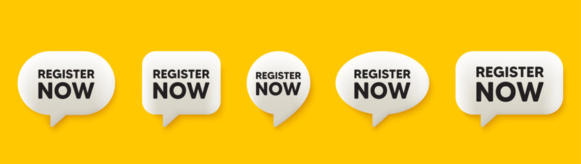 Fototapete - register now tag. 3d chat speech bubbles set. free registration offer. create an account message. re