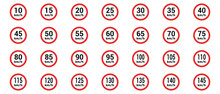 Speed Limit Sign Km H Icon Set Vector Illustration