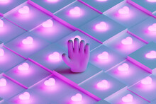 3D Render Of Hand Surrounded By Pink Glowing Hearts