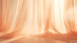 A gentle peach background with a warm sunlight streaming through tulle curtains, casting an enchanting glow. The intricate shadow patterns evoke a sense of elegance and sophistication,
