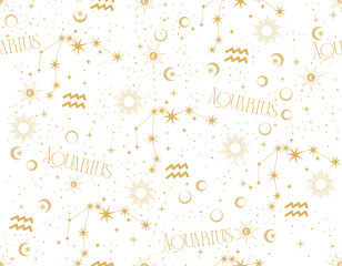 Aquarius zodiac star seamless pattern. Aquarius sign symbol stars Vector EPS10