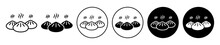 Dumpling Icon Set. Chinese Dimsum Bun Vector Symbol. Steamed Dim Momo Sign In Black Filled And Outlined Style.