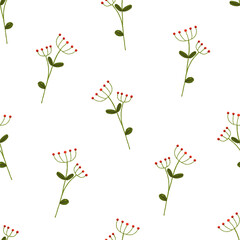 Poster - Flower plant branches, seamless pattern. Endless background, floral stems, leaf. Repeating print, spring texture design for wallpaper, textile, fabric, wrapping, decoration. Flat vector illustration