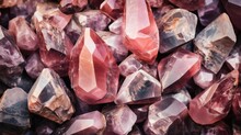 Raw Unprocessed Chunks Of Light Pink Rose Quartz And Jasper Crystal Rocks, Geological Mineral Texture - Generative AI