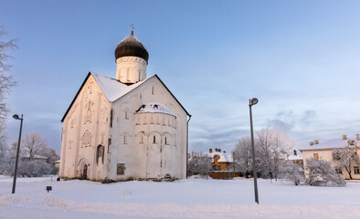 Wall Mural - Veliky Novgorod, Russia. Street view with the Church of the Transfiguration