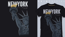 Graphic T-shirt Design,new York City Typography With Statue Of Liberty - Vector Illustration For T-shirt.