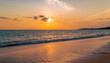 © Tatiana - Closeup sea sand beach. Panoramic beach landscape. Inspire tropical beach seascape horizon. Orange and golden sunset sky calmness tranquil relaxing sunlight
