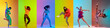 © master1305 - Collage. Artistic, talented young women, dancers making creative dance performance against multicolor background in neon light. Concept of art, choreography, creativity, movements. Banner, flyer, ad