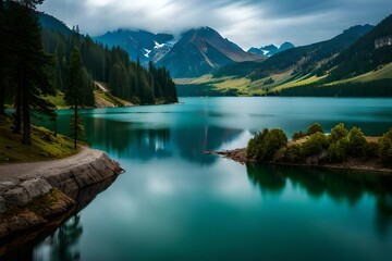  lake and mountains