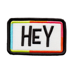 hey embroidered patch badge on isolated transparent background png, generative ai