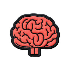 brain embroidered patch badge on isolated transparent background png, generative ai