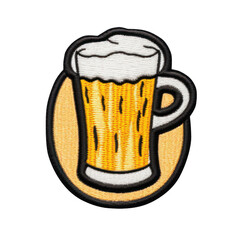 beer embroidered patch badge on isolated transparent background png, generative ai