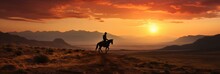 Landscape, Bold Cowboy Silhouette On Horseback