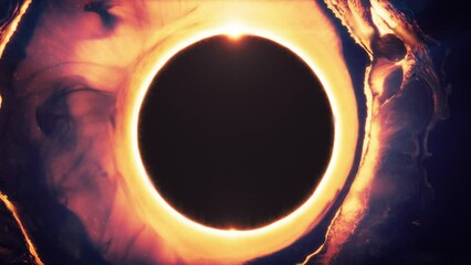 Wall Mural - solar eclipse - planet orbit eclipse in nebula with bright orange hue. - close up