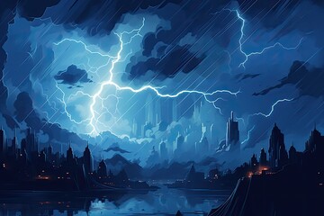 Wall Mural - thunderstorm force of nature in the sky ilustration