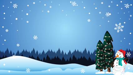 Sticker - Cold Winter Night with Snowman and Snowflakes