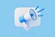 © Andrii - Cartoon megaphone with notification speech bubble on blue background. Loudspeaker or bullhorn in minimal style. 3D render illustration