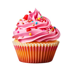 Wall Mural - pink cupcake with sprinkles isolated on transparent background