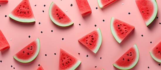 Poster - Watermelon slices on isolated pastel background Copy space