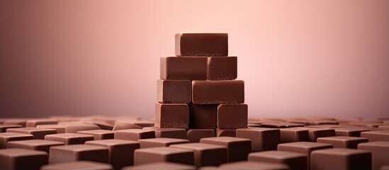 Poster - Stacked chocolate wafer cubes on a isolated pastel background Copy space