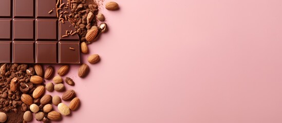 Poster - Nuts in chocolate on isolated pastel background Copy space