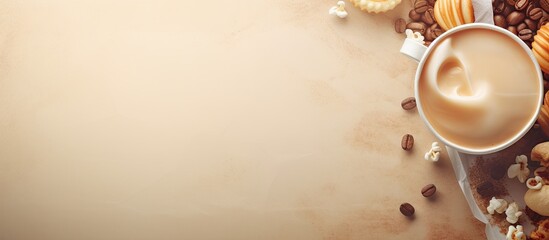 Aufkleber - The film strip features coffee in disposable fast food tableware isolated pastel background Copy space