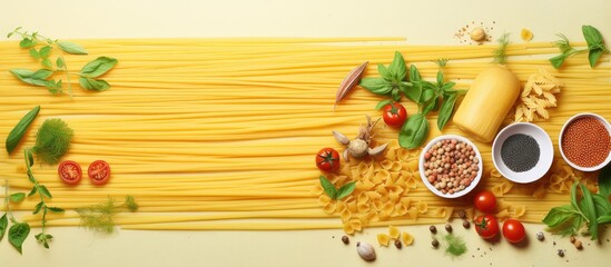 Poster - noodles isolated pastel background Copy space