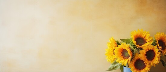 Sticker - Sunflowers in yellow on table isolated pastel background Copy space