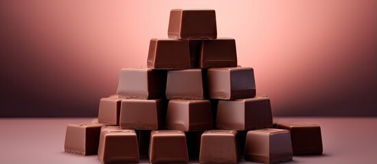 Poster - Stacked chocolate wafer cubes on a isolated pastel background Copy space