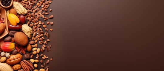Poster - Nuts in chocolate on isolated pastel background Copy space