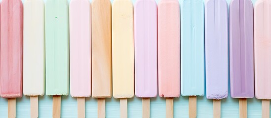 Aufkleber - multicolored wooden popsicle stick isolated pastel background Copy space