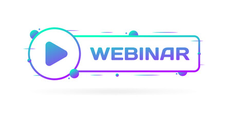 Poster - Webinar button. Flat, blue, webinar live, webinar button, play button. Vector icon