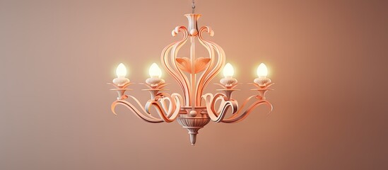 Poster - Wood chandelier illuminated against isolated pastel background Copy space