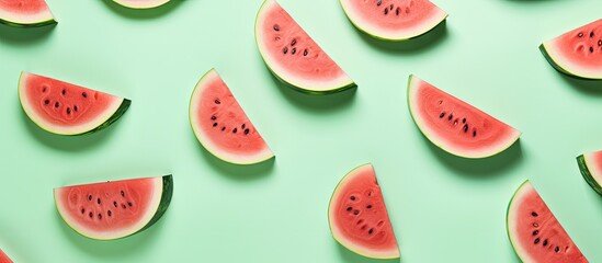 Poster - Watermelon slices on isolated pastel background Copy space