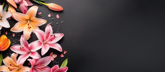 Wall Mural - Numerous women use floral cosmetics on a isolated pastel background Copy space