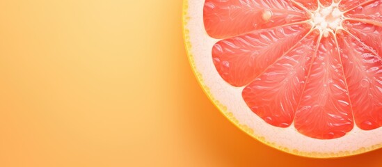 Poster - Macro close up of a delicious grapefruit slice isolated pastel background Copy space