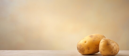 Poster - Soil 2 accompanies the Japanese fresh potato isolated pastel background Copy space