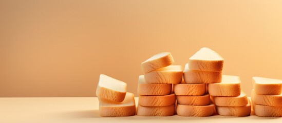 Wall Mural - Sliced bread on a table with a pyramid isolated pastel background Copy space