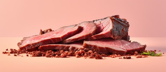 Aufkleber - Uncooked beef point on isolated pastel background Copy space