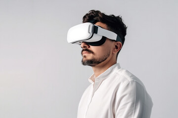 Wall Mural - Man in virtual glasses on a plain background