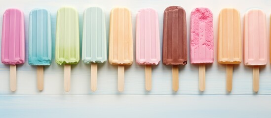 Aufkleber - multicolored wooden popsicle stick isolated pastel background Copy space