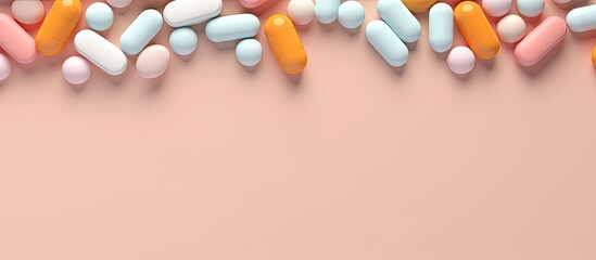 Wall Mural - Pills and capsules In black isolation isolated pastel background Copy space